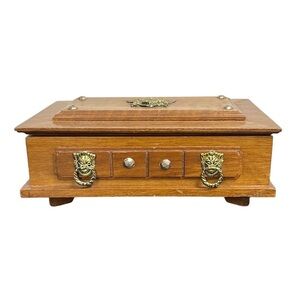 Vintage Men’s Wooden Jewelry Box Coat of Arms S. Super Bijou Mid Century